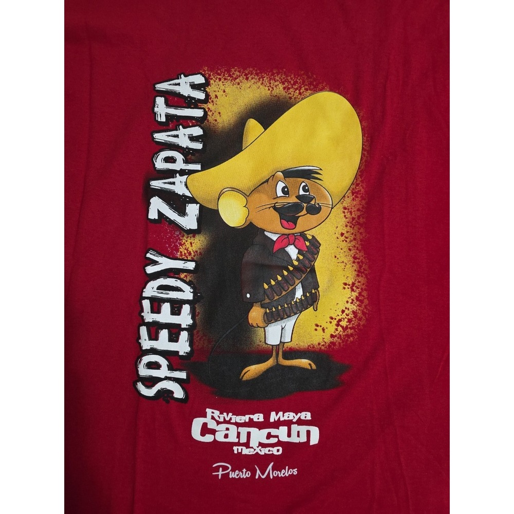 Red Speedy Zapata Cancun Mexico Shirt Travel 2XL Speedy Gonzales Cartoon Replica - Picture 2 of 5
